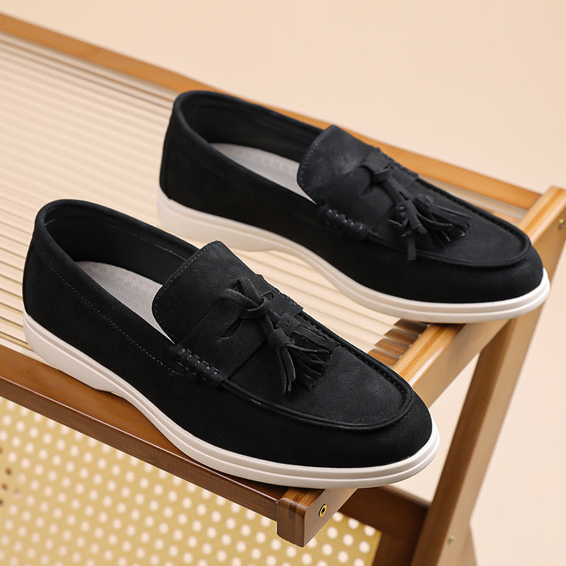Men's Suede Walking Shoes - Slip-On, Lightweight, Wide Toe Box with Arch Support