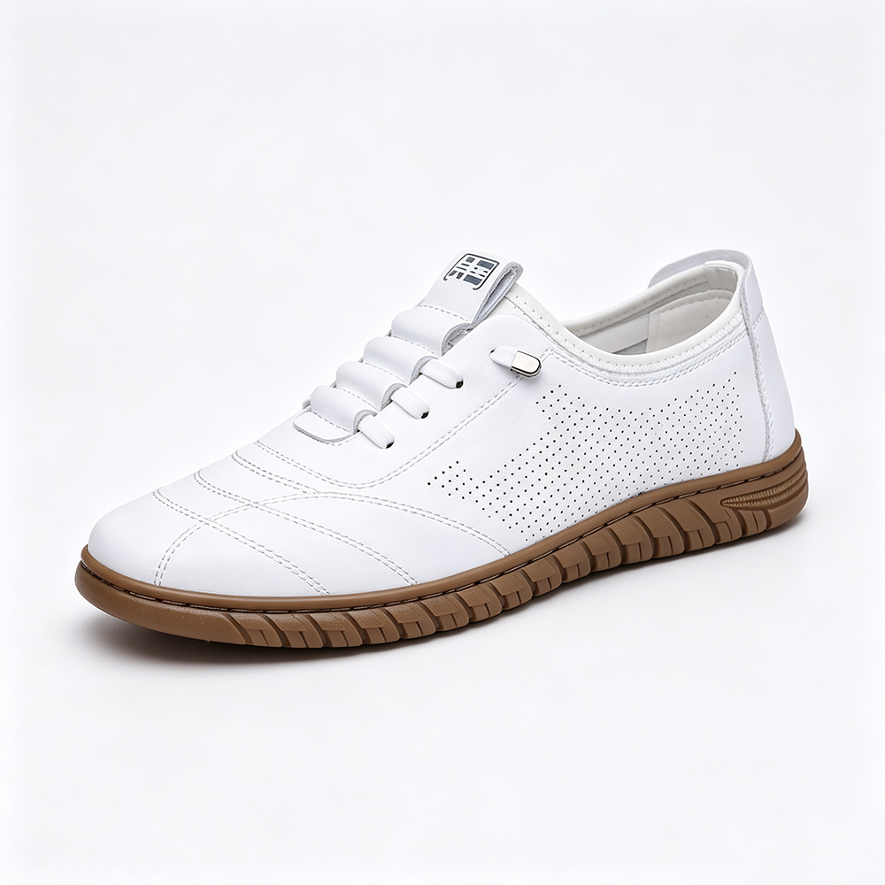 Men's Genuine Leather Walking Shoes - Lace-Up, Waterproof, Wide Toe Box with Arch Support