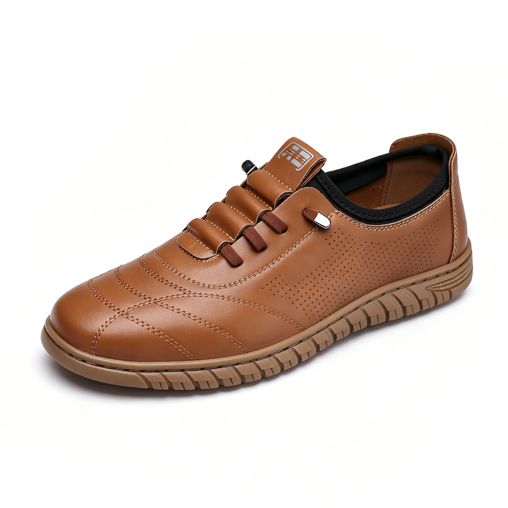 Men's Genuine Leather Walking Shoes - Lace-Up, Waterproof, Wide Toe Box with Arch Support