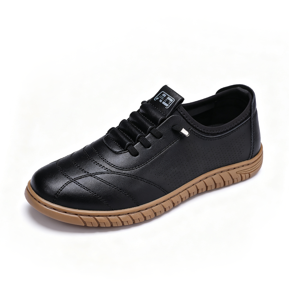 Men's Genuine Leather Walking Shoes - Lace-Up, Waterproof, Wide Toe Box with Arch Support