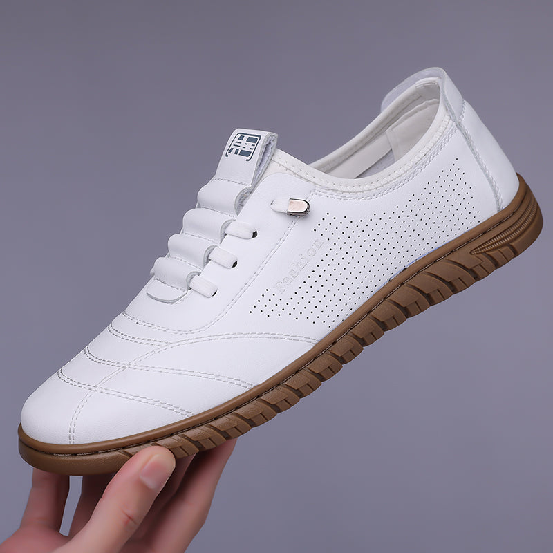 Men's Genuine Leather Walking Shoes - Lace-Up, Waterproof, Wide Toe Box with Arch Support