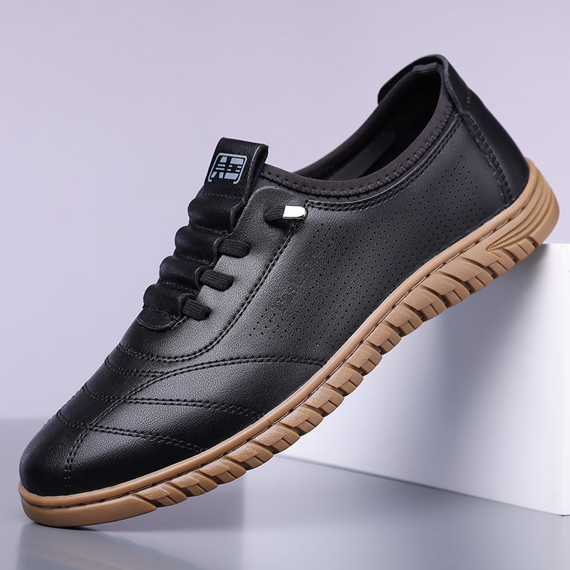 Men's Genuine Leather Walking Shoes - Lace-Up, Waterproof, Wide Toe Box with Arch Support