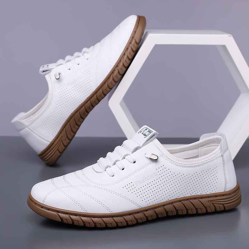 Men's Genuine Leather Walking Shoes - Lace-Up, Waterproof, Wide Toe Box with Arch Support