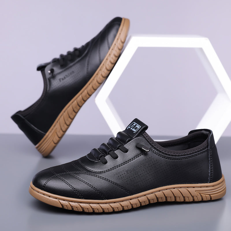 Men's Genuine Leather Walking Shoes - Lace-Up, Waterproof, Wide Toe Box with Arch Support