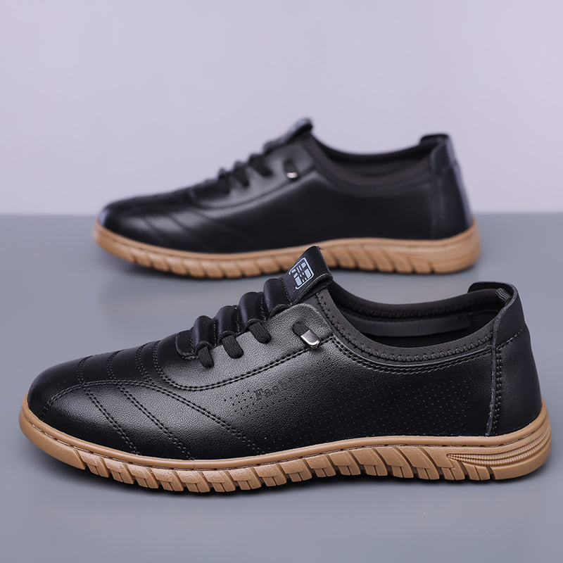 Men's Genuine Leather Walking Shoes - Lace-Up, Waterproof, Wide Toe Box with Arch Support