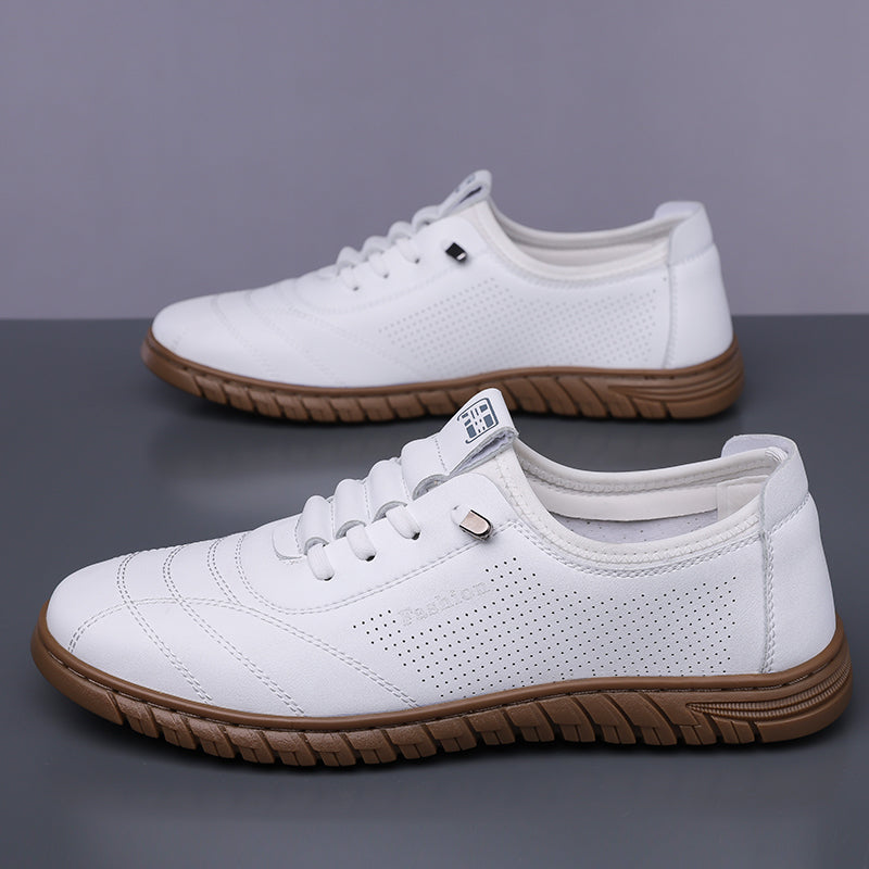 Men's Genuine Leather Walking Shoes - Lace-Up, Waterproof, Wide Toe Box with Arch Support