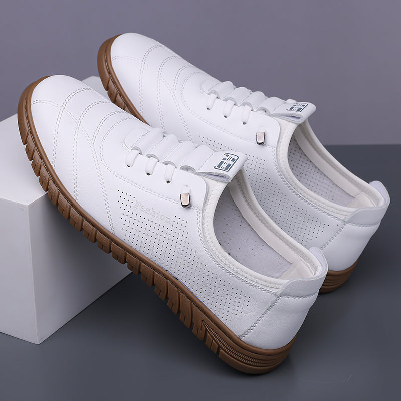 Men's Genuine Leather Walking Shoes - Lace-Up, Waterproof, Wide Toe Box with Arch Support