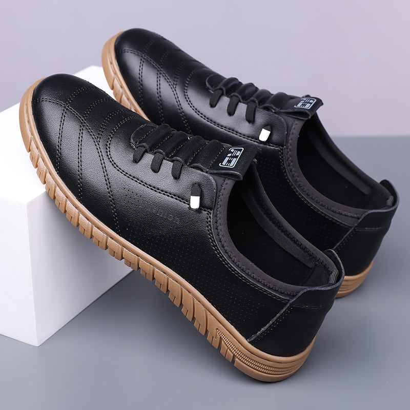 Men's Genuine Leather Walking Shoes - Lace-Up, Waterproof, Wide Toe Box with Arch Support