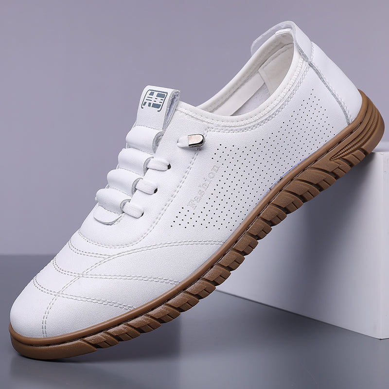 Men's Genuine Leather Walking Shoes - Lace-Up, Waterproof, Wide Toe Box with Arch Support