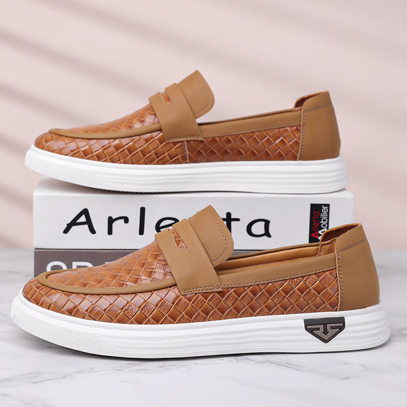 (🎁FREE SOCKS + INSOLES🧦)Men’s Breathable Perforated Leather Slip-On Shoes for Hot, Wide Feet | Arch Support & All-Day Comfort