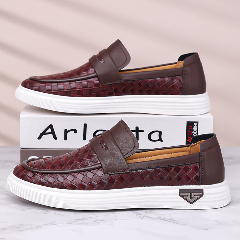 (🎁FREE SOCKS + INSOLES🧦)Men’s Breathable Perforated Leather Slip-On Shoes for Hot, Wide Feet | Arch Support & All-Day Comfort