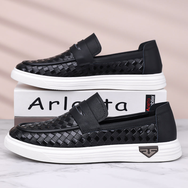 (🎁FREE SOCKS + INSOLES🧦)Men’s Breathable Perforated Leather Slip-On Shoes for Hot, Wide Feet | Arch Support & All-Day Comfort