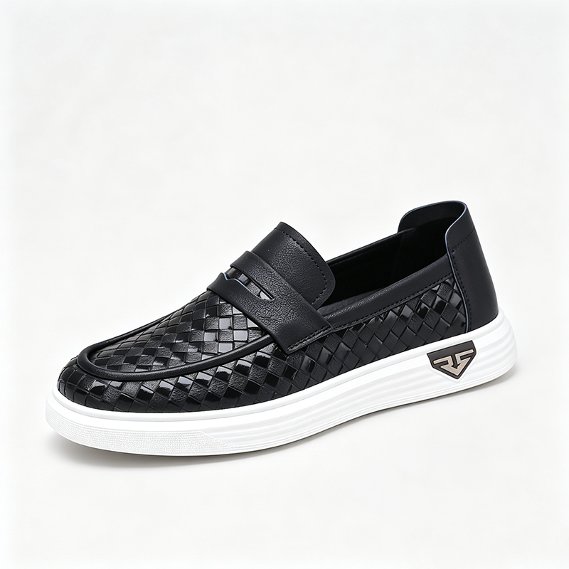 Men's Woven Leather Shoes | Easy Slip On Design, Foam-Cushioned Footbed, Ultra-Lightweight Flex, Breathable, Wide Toe Box For All-Day Wear & Comfort