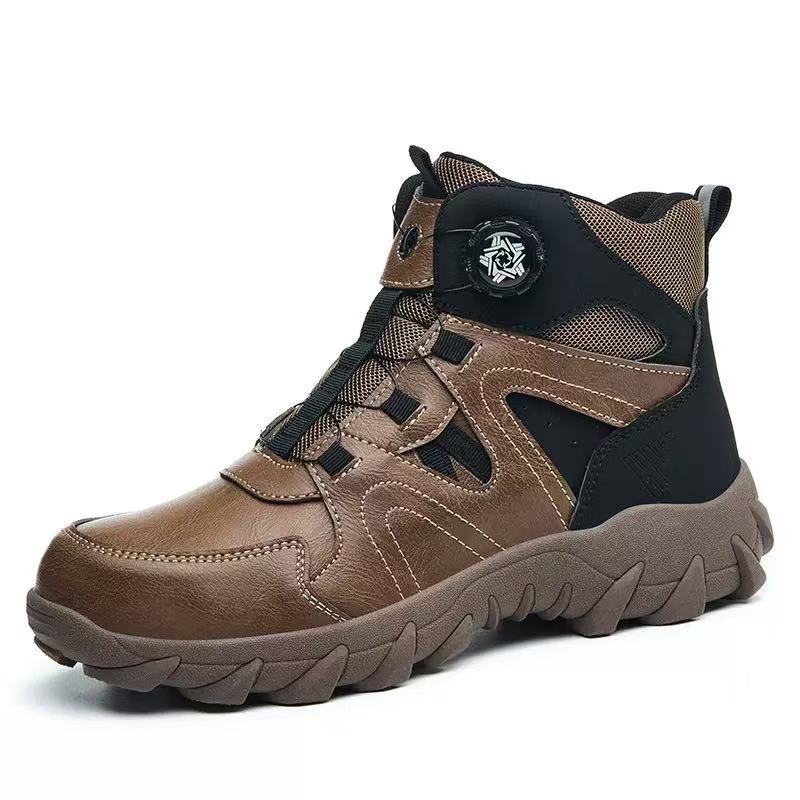 Men's Genuine Leather Work Boots -Exceeds Steel Toe Protection, Quick Fit System, Lace-Up, Waterproof, Wide Toe Box with Arch Support