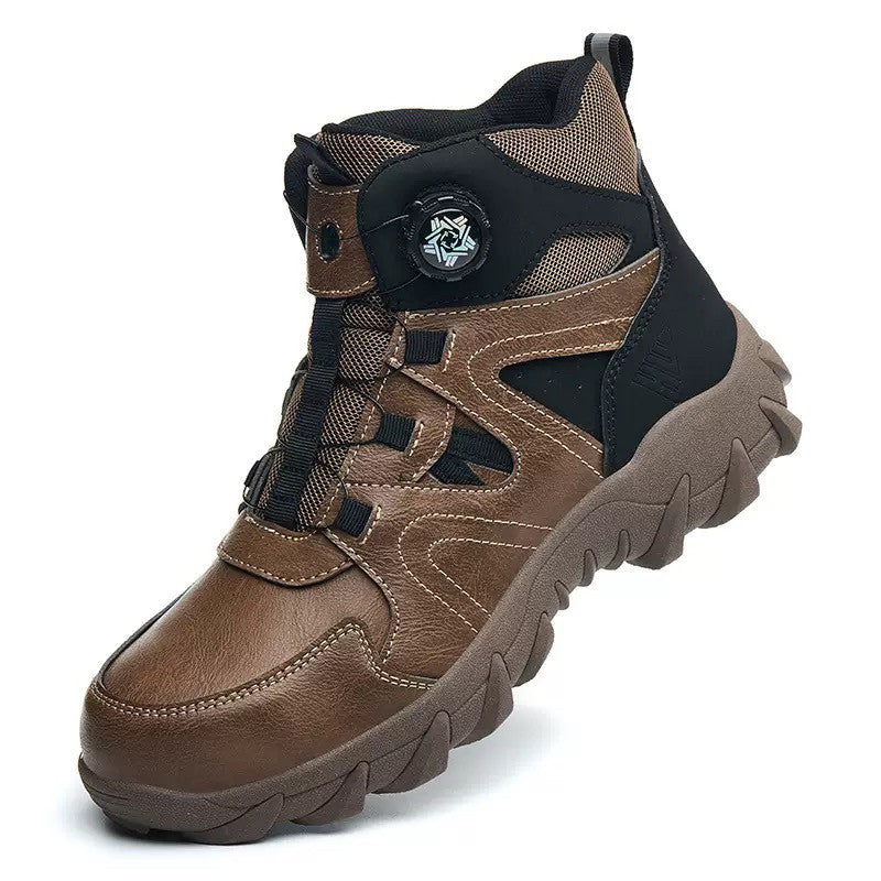 Men's Genuine Leather Work Boots -Exceeds Steel Toe Protection, Quick Fit System, Lace-Up, Waterproof, Wide Toe Box with Arch Support