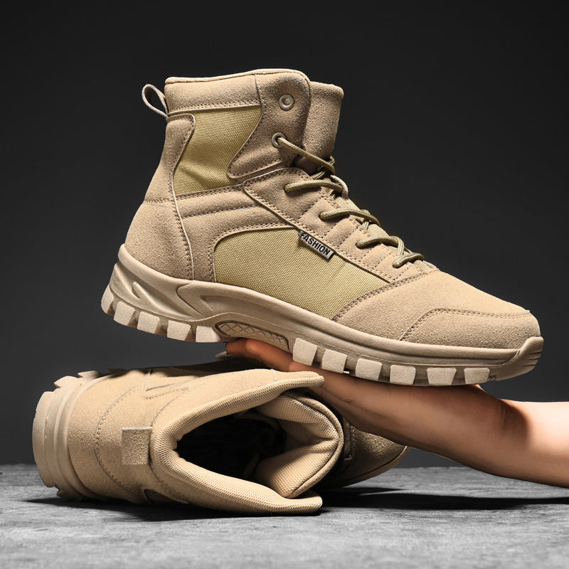 Men's Mid Top Suede Hiking Boots  - Lace-Up, Breathable, Slip-Resistant, Wide Toe Box with Arch Support