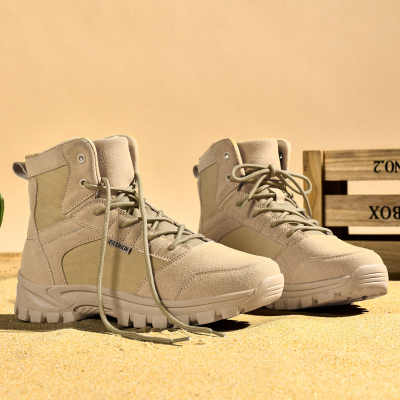 Men's Mid Top Suede Hiking Boots  - Lace-Up, Breathable, Slip-Resistant, Wide Toe Box with Arch Support