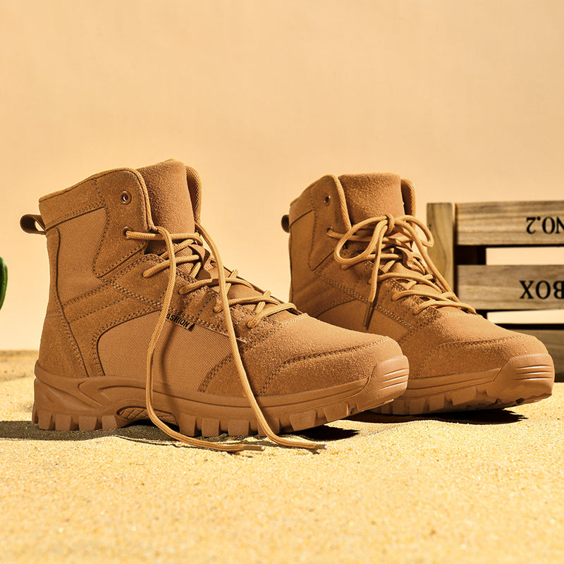 Men's Mid Top Suede Hiking Boots  - Lace-Up, Breathable, Slip-Resistant, Wide Toe Box with Arch Support