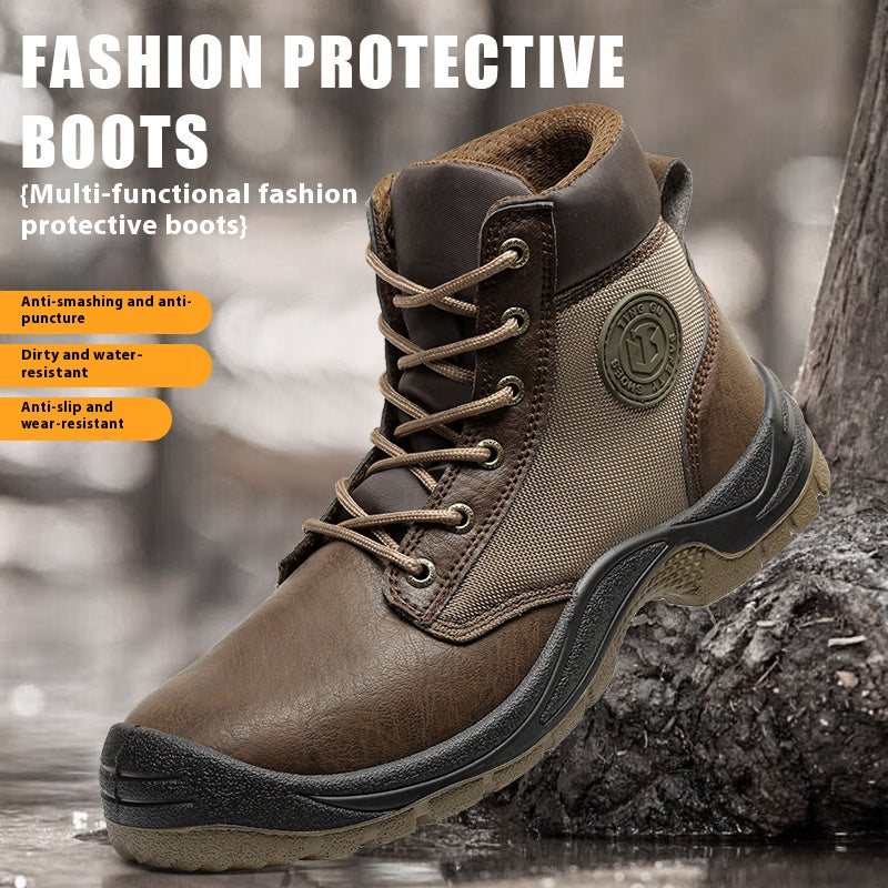 Men's Genuine Leather Work Boots - Lace-Up, Steel Toe Shoes, Maximum Support, Wide Toe Box with Arch Support