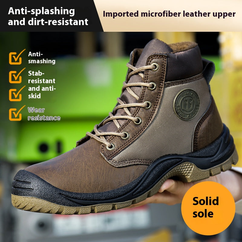 Men's Genuine Leather Work Boots - Lace-Up, Steel Toe Shoes, Maximum Support, Wide Toe Box with Arch Support