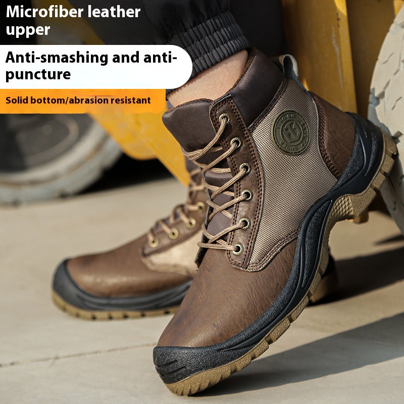 Men's Genuine Leather Work Boots - Lace-Up, Steel Toe Shoes, Maximum Support, Wide Toe Box with Arch Support