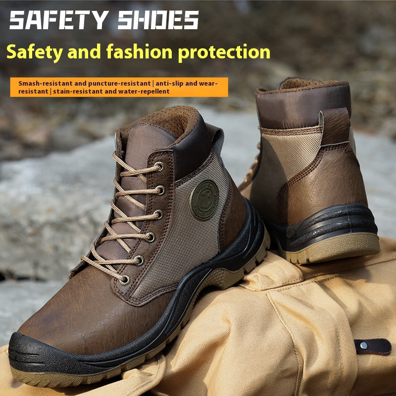 Men's Genuine Leather Work Boots - Lace-Up, Steel Toe Shoes, Maximum Support, Wide Toe Box with Arch Support