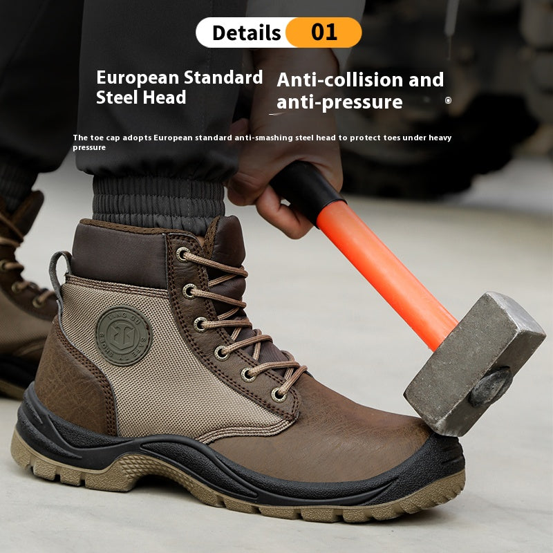 Men's Genuine Leather Work Boots - Lace-Up, Steel Toe Shoes, Maximum Support, Wide Toe Box with Arch Support