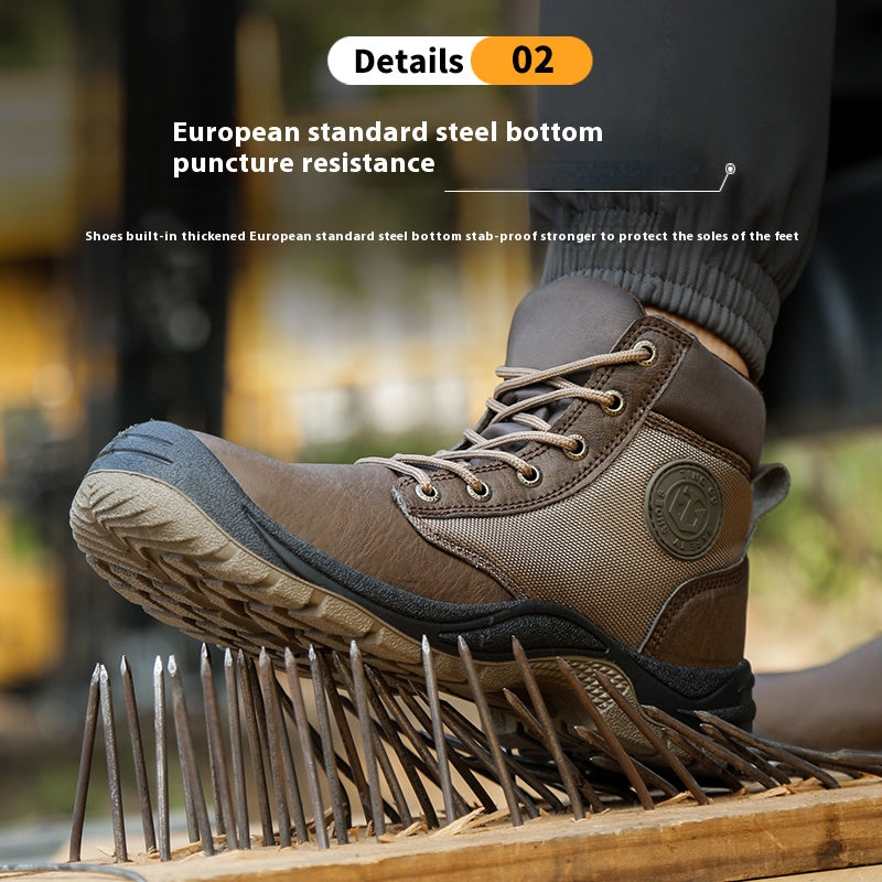 Men's Genuine Leather Work Boots - Lace-Up, Steel Toe Shoes, Maximum Support, Wide Toe Box with Arch Support