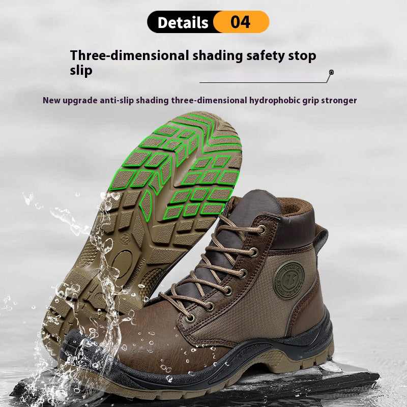 Men's Genuine Leather Work Boots - Lace-Up, Steel Toe Shoes, Maximum Support, Wide Toe Box with Arch Support