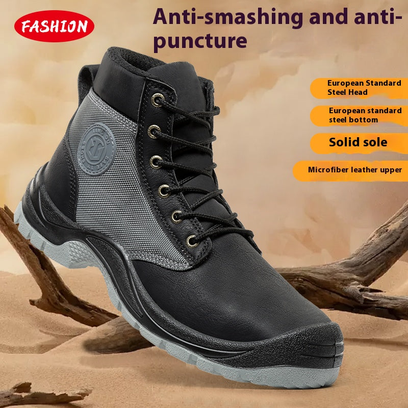 Men's Genuine Leather Work Boots - Lace-Up, Steel Toe Shoes, Maximum Support, Wide Toe Box with Arch Support