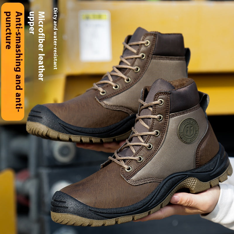 Men's Genuine Leather Work Boots - Lace-Up, Steel Toe Shoes, Maximum Support, Wide Toe Box with Arch Support