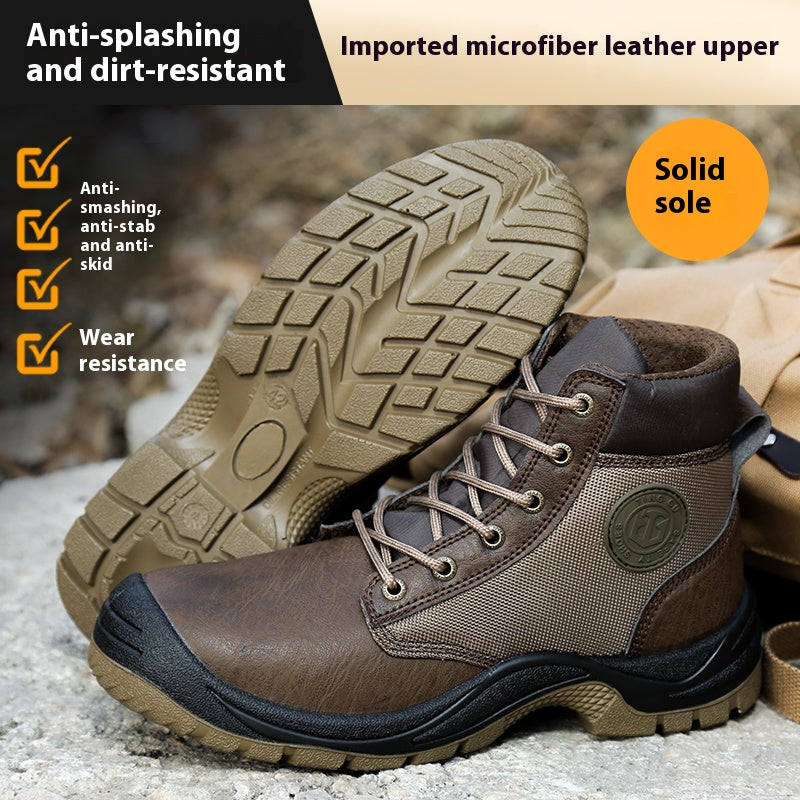 Men's Genuine Leather Work Boots - Lace-Up, Steel Toe Shoes, Maximum Support, Wide Toe Box with Arch Support