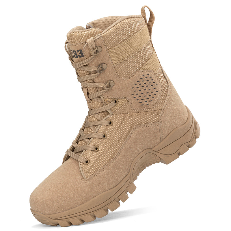 Men's Suede Work Boots - Lace-Up, side zip, Lightweight Non Slip, Waterproof, Wide Toe Box with Arch Support