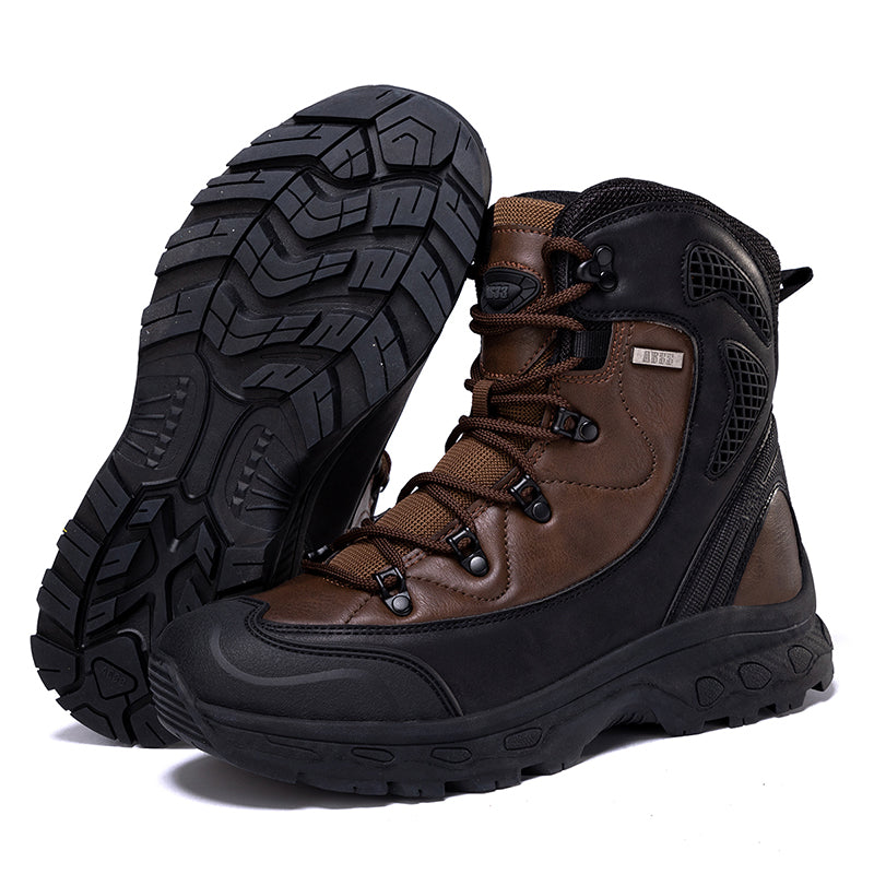 Men's Genuine Leather Work Boots - Lace-Up, Waterproof, Slip Resistant & Insulated Rubber Outsole,Puncture Resistant, Wide Toe Box with Arch Support