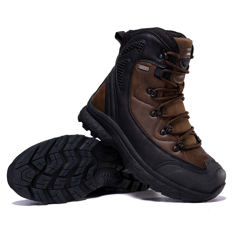 Men's Genuine Leather Work Boots - Lace-Up, Waterproof, Slip Resistant & Insulated Rubber Outsole,Puncture Resistant, Wide Toe Box with Arch Support
