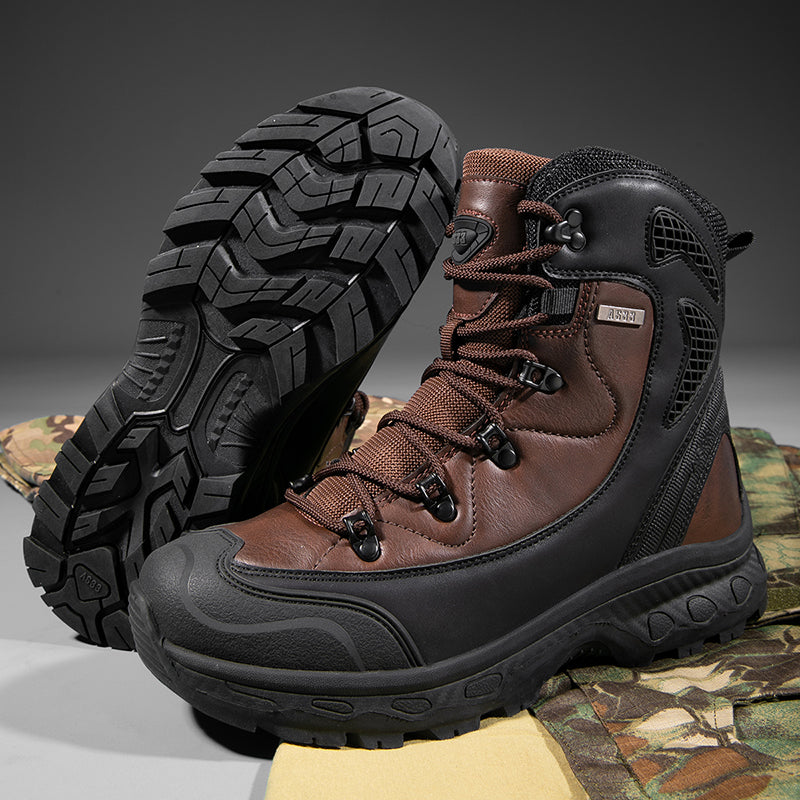 Men's Genuine Leather Work Boots - Lace-Up, Waterproof, Slip Resistant & Insulated Rubber Outsole,Puncture Resistant, Wide Toe Box with Arch Support