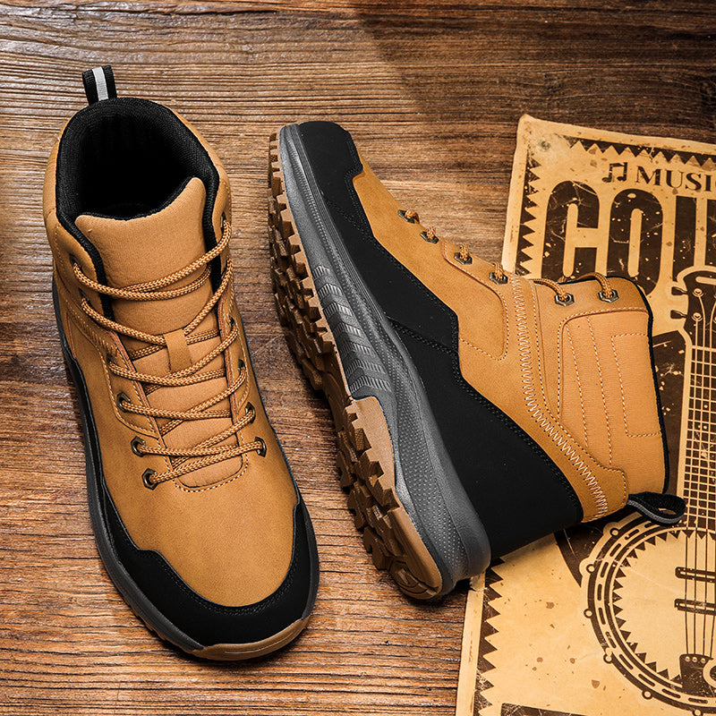 Men's Genuine Leather Work Boots - Lace-Up, Maximum Support, Relaxed Fit, Air-Cooled Memory Foam, Wide Toe Box with Arch Support