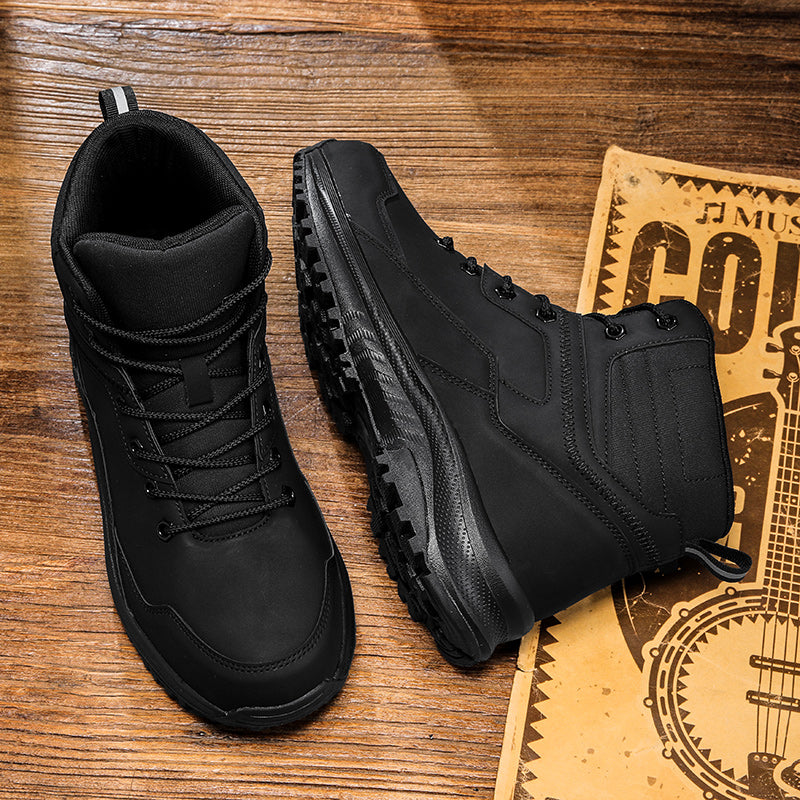 Men's Genuine Leather Work Boots - Lace-Up, Maximum Support, Relaxed Fit, Air-Cooled Memory Foam, Wide Toe Box with Arch Support