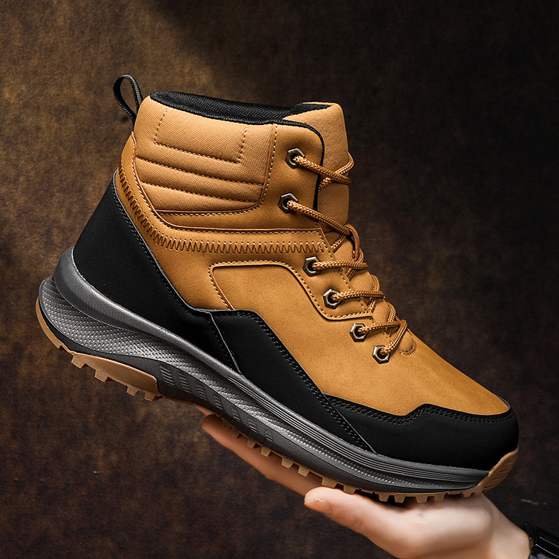Men's Genuine Leather Work Boots - Lace-Up, Maximum Support, Relaxed Fit, Air-Cooled Memory Foam, Wide Toe Box with Arch Support
