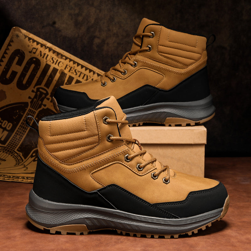 Men's Genuine Leather Work Boots - Lace-Up, Maximum Support, Relaxed Fit, Air-Cooled Memory Foam, Wide Toe Box with Arch Support