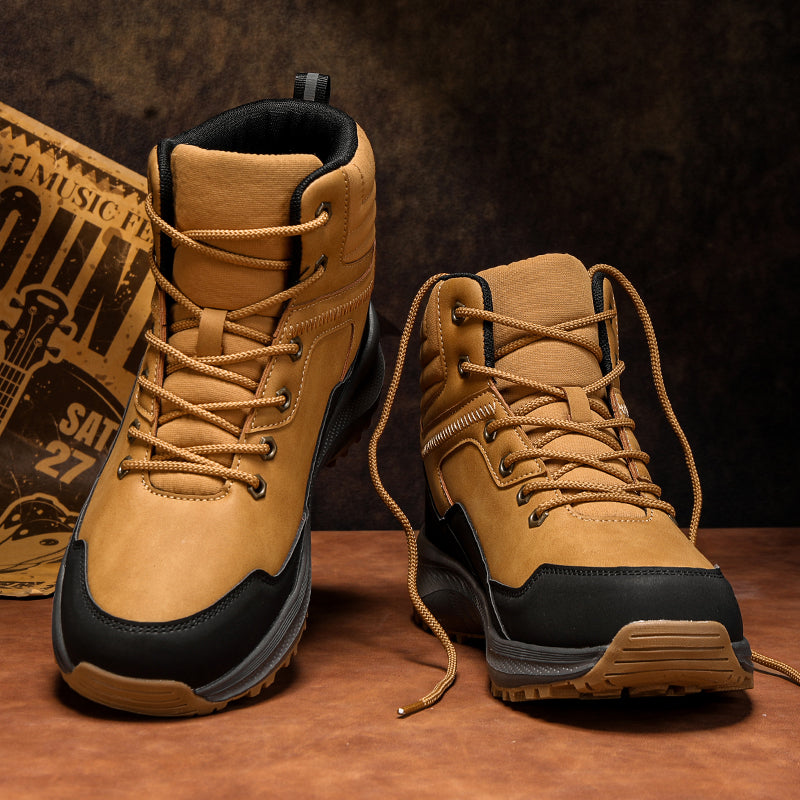 Men's Genuine Leather Work Boots - Lace-Up, Maximum Support, Relaxed Fit, Air-Cooled Memory Foam, Wide Toe Box with Arch Support