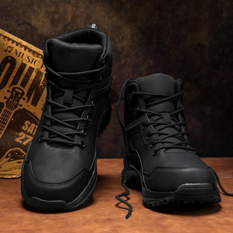 Men's Genuine Leather Work Boots - Lace-Up, Maximum Support, Relaxed Fit, Air-Cooled Memory Foam, Wide Toe Box with Arch Support