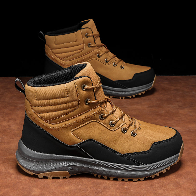 Men's Genuine Leather Work Boots - Lace-Up, Maximum Support, Relaxed Fit, Air-Cooled Memory Foam, Wide Toe Box with Arch Support