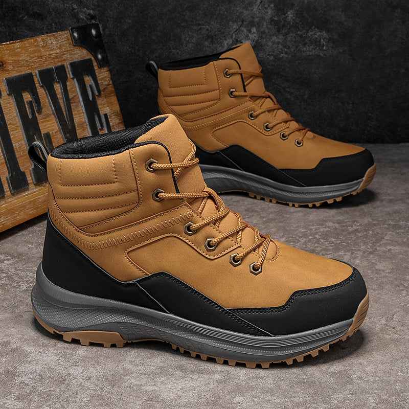 Men's Genuine Leather Work Boots - Lace-Up, Maximum Support, Relaxed Fit, Air-Cooled Memory Foam, Wide Toe Box with Arch Support
