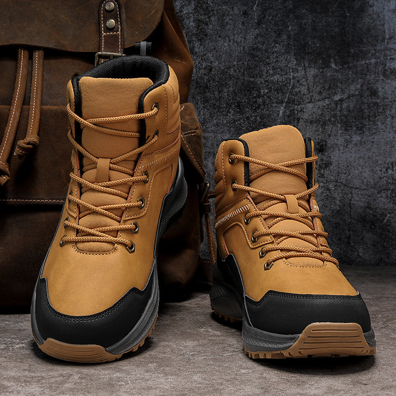 Men's Genuine Leather Work Boots - Lace-Up, Maximum Support, Relaxed Fit, Air-Cooled Memory Foam, Wide Toe Box with Arch Support