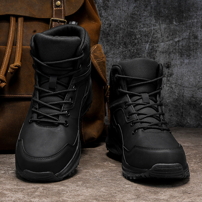 Men's Genuine Leather Work Boots - Lace-Up, Maximum Support, Relaxed Fit, Air-Cooled Memory Foam, Wide Toe Box with Arch Support