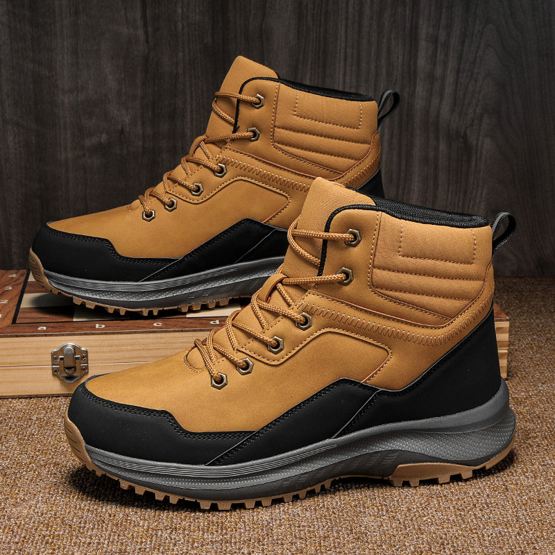 Men's Genuine Leather Work Boots - Lace-Up, Maximum Support, Relaxed Fit, Air-Cooled Memory Foam, Wide Toe Box with Arch Support