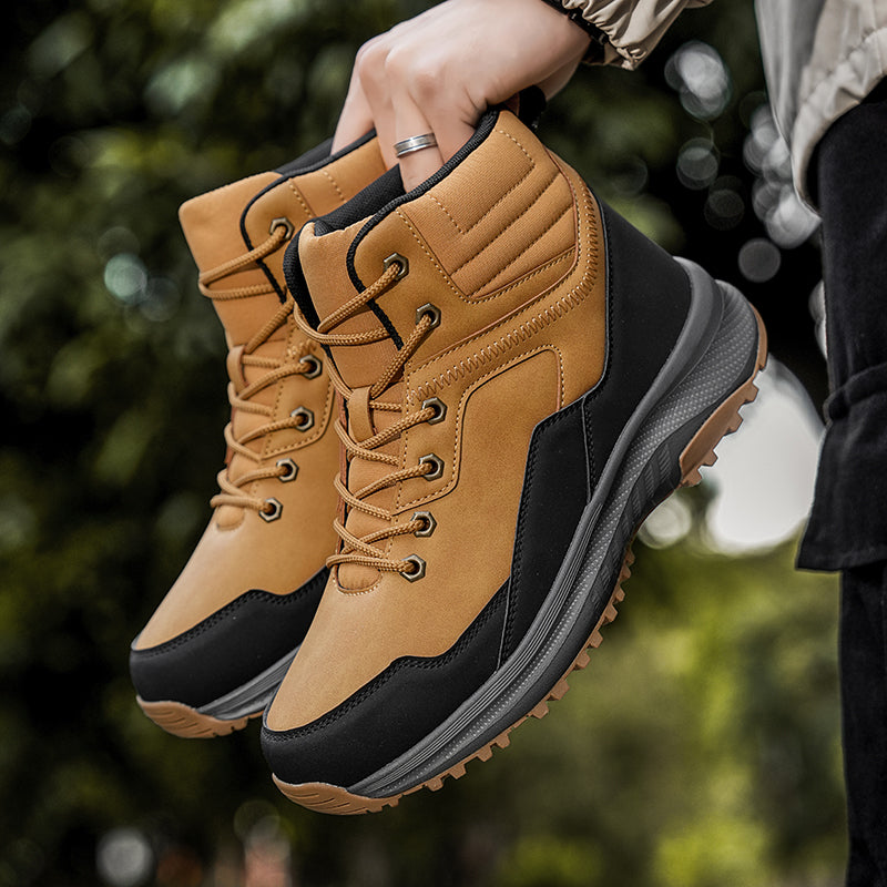 Men's Genuine Leather Work Boots - Lace-Up, Maximum Support, Relaxed Fit, Air-Cooled Memory Foam, Wide Toe Box with Arch Support