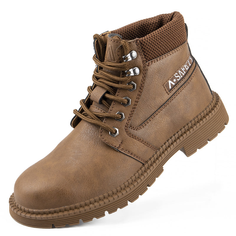 Men's Genuine Leather Work Boots - Lace-Up, Waterproof, Wide Toe Box with Arch Support