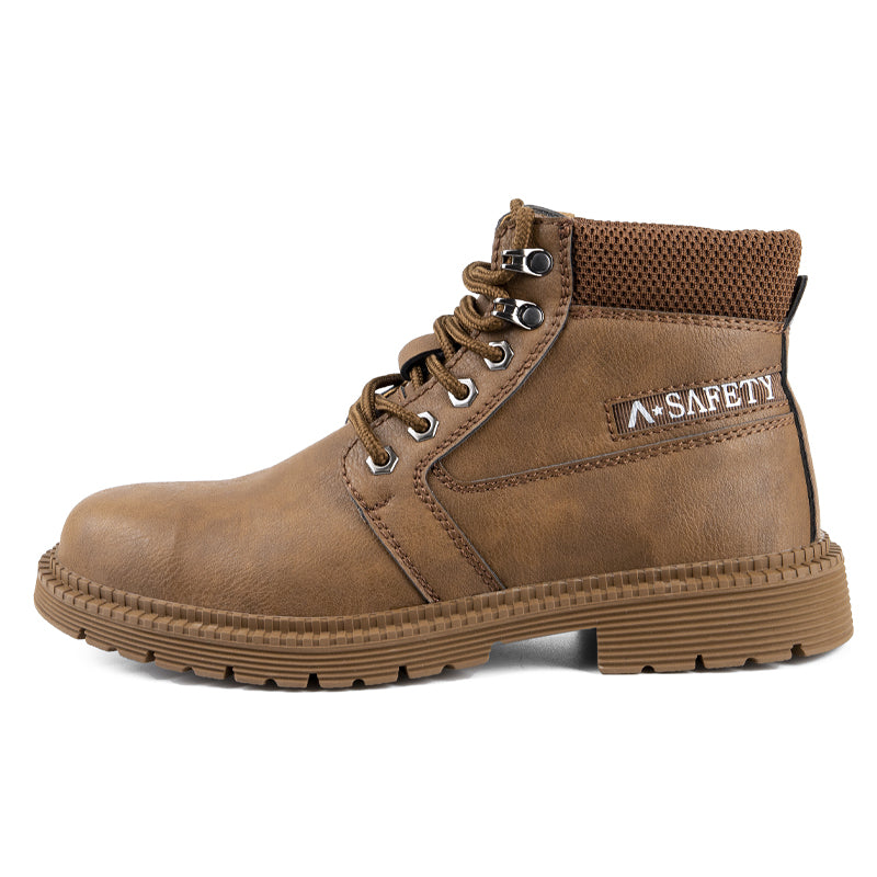Men's Genuine Leather Work Boots - Lace-Up, Waterproof, Wide Toe Box with Arch Support